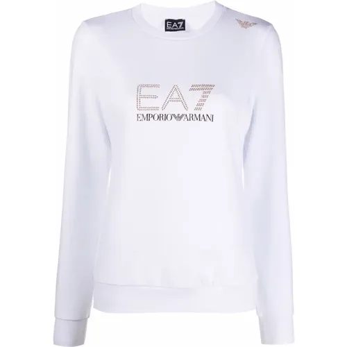 Weiße Sweater mit Nieten-Detail , Damen, Größe: S - Emporio Armani EA7 - Modalova