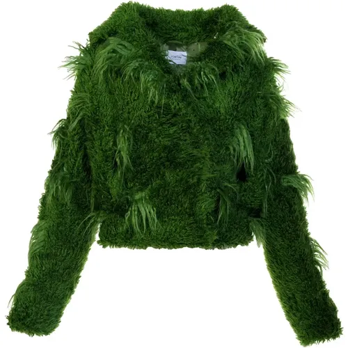 Kurze grüne Jacke aus Kunstpelz mit Druckknöpfen und Taschen - Fortini - Modalova