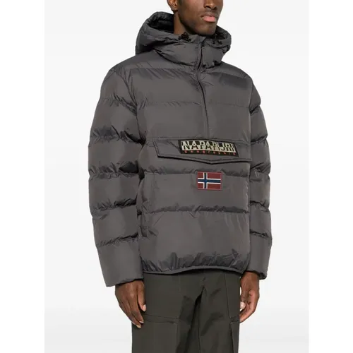 Grey Padded Hooded Jacket for Men , male, Sizes: M - Napapijri - Modalova