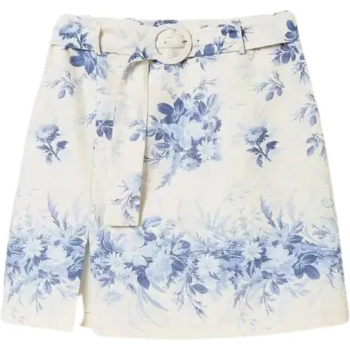 Floral Linen and Cotton Mini Skirt , female, Sizes: L - Twinset - Modalova