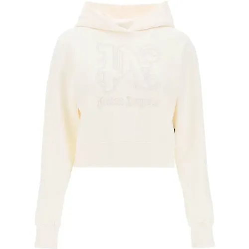 Monogram Cropped Hoodie French Terry Stickerei , Damen, Größe: M - Palm Angels - Modalova