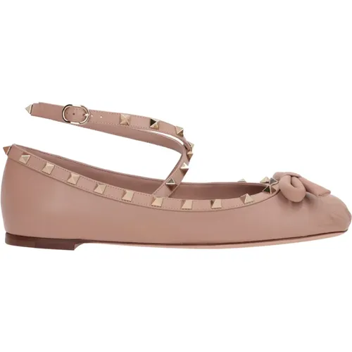 Studded Nude Leather Ballerina Shoes , female, Sizes: 5 UK, 4 UK, 3 1/2 UK, 6 1/2 UK, 3 UK, 7 UK, 5 1/2 UK - Valentino Garavani - Modalova