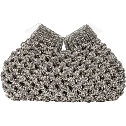 Handwoven Crystal-Studded Diamond Clutch , female, Sizes: ONE SIZE - Hibourama - Modalova