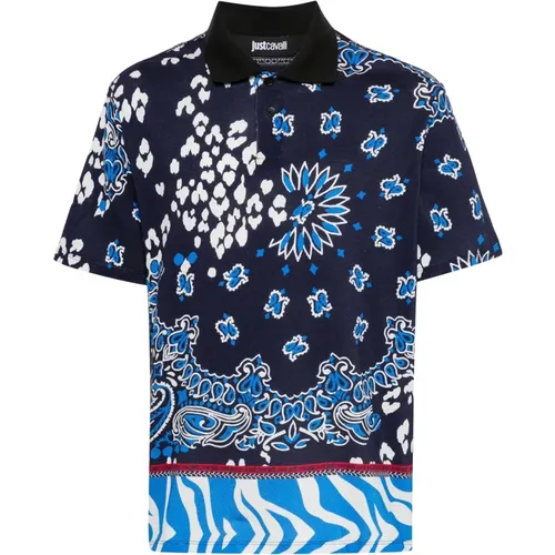 Blaues Poloshirt mit kurzen Ärmeln - Just Cavalli - Modalova