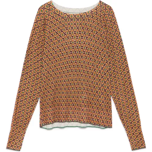 Bedruckter Baumwollpullover mit Lurex-Details , Damen, Größe: S - MALIPARMI - Modalova