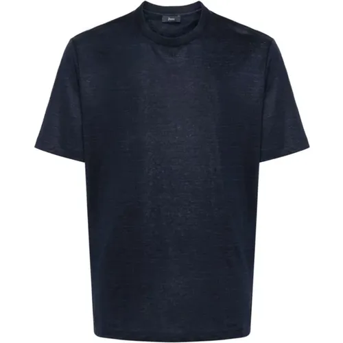 Marineblaues Leinen-Baumwoll T-Shirt , Herren, Größe: XL - Herno - Modalova