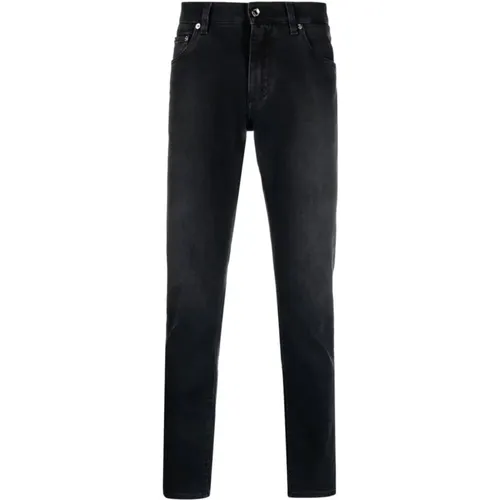 Slim-Leg Jeans with Logo Plaque , male, Sizes: M - Dolce & Gabbana - Modalova