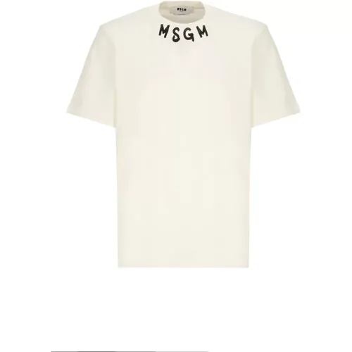 Herren Ivory Baumwoll T-shirt mit Logo , Herren, Größe: L - MSGM - Modalova