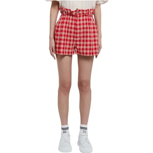 Cotton Shorts with Embroidered Logo , female, Sizes: 2XS, XS - Miu Miu - Modalova