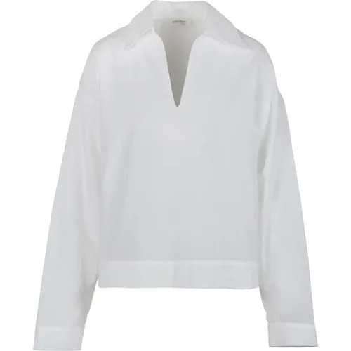 Weißes Popelinehemd mit Spitzem Kragen und V-Ausschnitt , Damen, Größe: S - Ottod'Ame - Modalova