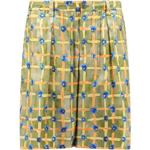 Grüne Seiden Shorts mit Knopfverschluss , Herren, Größe: L - Marni - Modalova