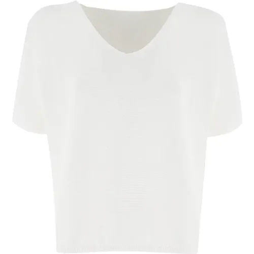 Weiße Baumwoll V-Ausschnitt Strickwaren für Frauen , Damen, Größe: XL - Le Tricot Perugia - Modalova