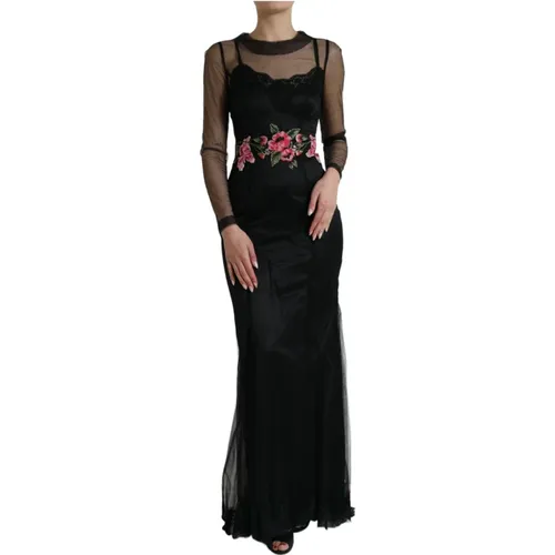 Blumen Besticktes Tüll Abendkleid - Dolce & Gabbana - Modalova