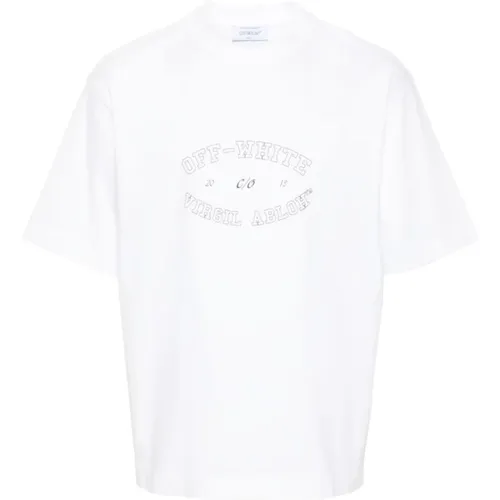 Off , Jersey Crew Neck Logo Print T-shirt , Herren, Größe: M - Off White - Modalova