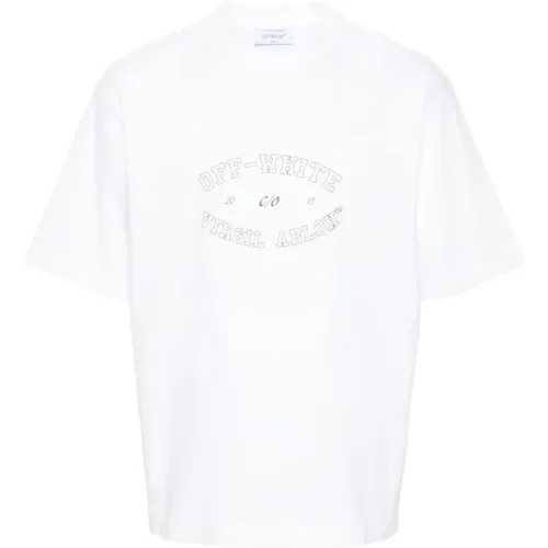 Off , Jersey Crew Neck Logo Print T-shirt , Herren, Größe: S - Off White - Modalova
