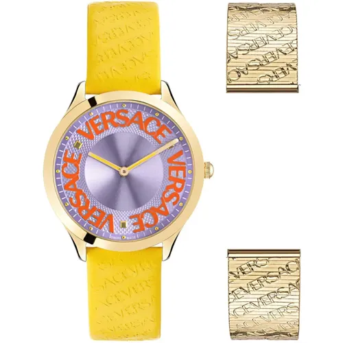 Logo Halo Yellow and Purple Watch , female, Sizes: ONE SIZE - Versace - Modalova
