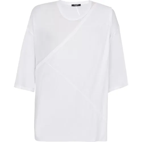 Drapiertes T-Shirt aus doppellagiger Baumwolle , Herren, Größe: S - Balmain - Modalova
