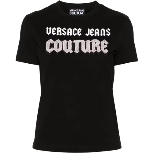 Schwarze T-Shirts und Polos ***cv , Damen, Größe: 2XS - Versace Jeans Couture - Modalova