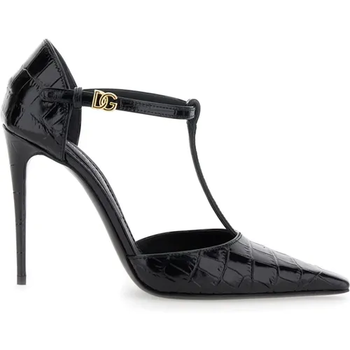 Schwarze High Heels mit Krokodil-Print - Dolce & Gabbana - Modalova