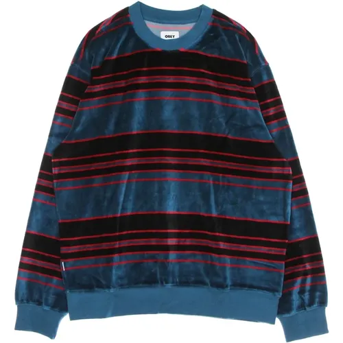 Striped Velour Crewneck Sweatshirt , male, Sizes: S - Obey - Modalova