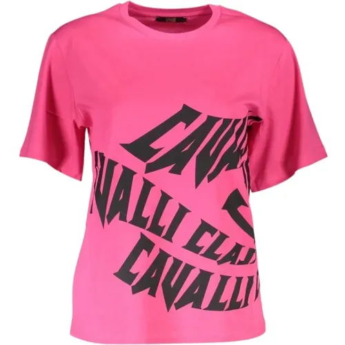 Schickes rosa Baumwoll-T-Shirt mit Signature-Print - Cavalli Class - Modalova