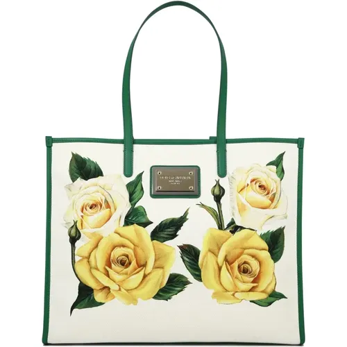Tote Bag With Rose Print , female, Sizes: ONE SIZE - Dolce & Gabbana - Modalova