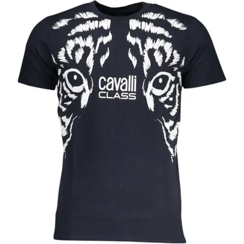 Blau Baumwolle Druck Logo T-Shirt , Herren, Größe: 2XL - Cavalli Class - Modalova