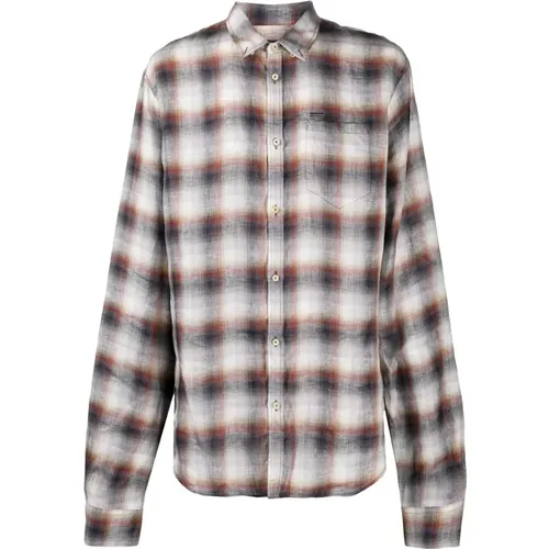 Plaid Button-Front Linen Shirt , male, Sizes: L - Dsquared2 - Modalova