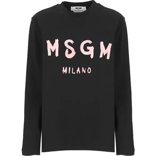 Schwarzes Baumwoll-T-Shirt mit Logo-Print , Damen, Größe: XS - MSGM - Modalova