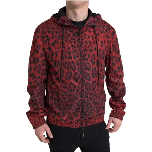 Mutige Rote Leoparden-Kapuzen-Bomberjacke - Dolce & Gabbana - Modalova