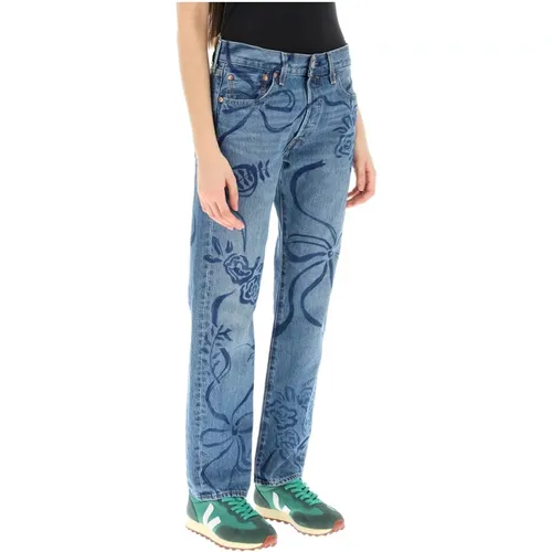 Blumenmuster Upcycled Levis 501 Jeans , Damen, Größe: L - Collina Strada - Modalova