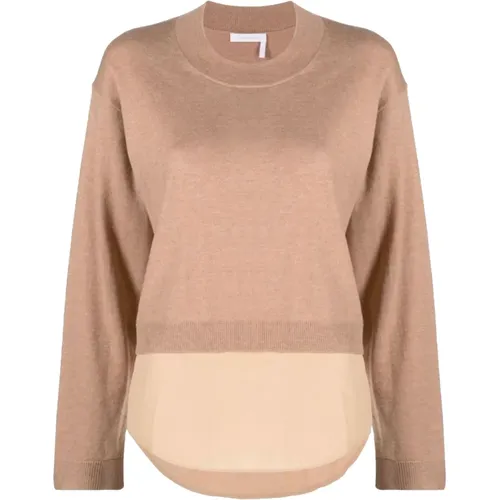 Gemütlicher Brauner Pullover mit Rippbündchen , Damen, Größe: XL - See by Chloé - Modalova