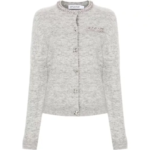 Grey Melange Cardigan , female, Sizes: M - Self Portrait - Modalova