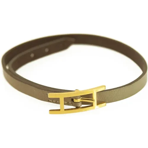 Pre-owned Hapi double wrap etoupe leather bracelet with hardware Large , female, Sizes: ONE SIZE - Hermès Vintage - Modalova