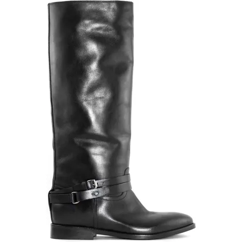 Leather High Boots with Buckle , female, Sizes: 4 UK, 6 UK, 5 UK - Strategia - Modalova