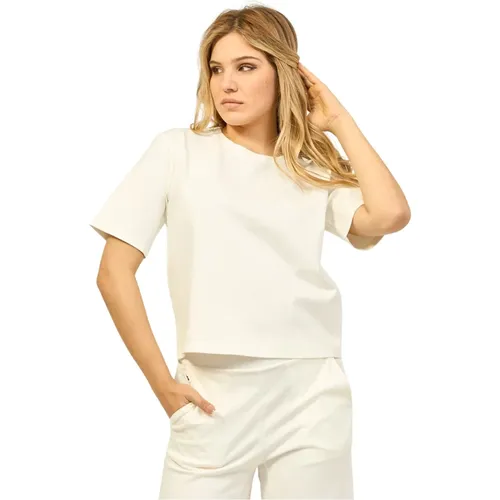 Cream T-shirt with Round Neck , female, Sizes: 2XS, XL, M, L, XS - Jijil - Modalova
