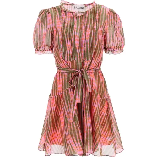 Bedrucktes Mini-Hemd-Kleid mit Puffärmeln , Damen, Größe: XS - Saloni - Modalova