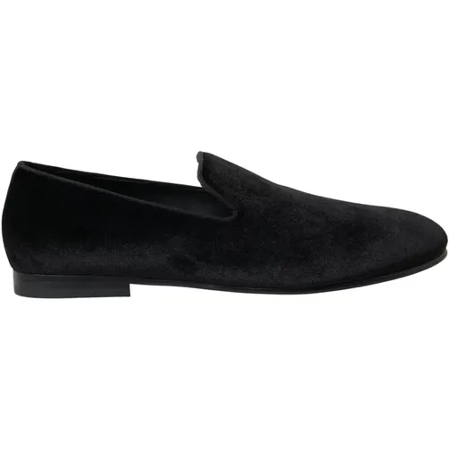 Luxuriöse Schwarze Samtloafers , Herren, Größe: 40 EU - Dolce & Gabbana - Modalova