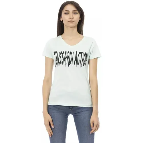 Elegantes Blaues V-Ausschnitt T-Shirt , Damen, Größe: M - Trussardi - Modalova