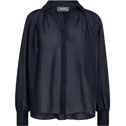 Elegant Navy Shirt with Puff Sleeves , female, Sizes: XS, M, XL, S, L - MOS MOSH - Modalova