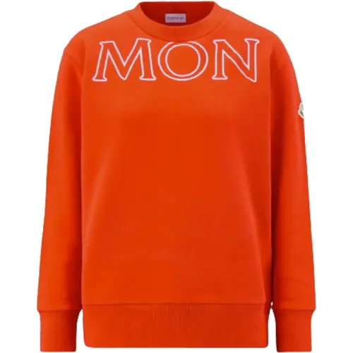 Cotton Crewneck Sweater with Logo Embroidery , female, Sizes: XS - Moncler - Modalova