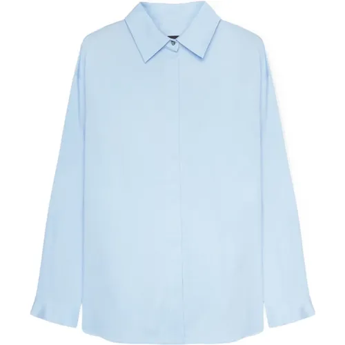 Blaue Popeline-Bluse mit Knopfverschluss hinten , Damen, Größe: 2XS - Elena Mirò - Modalova