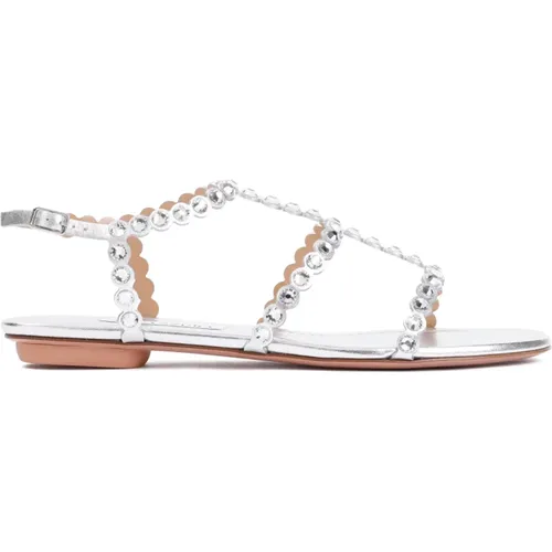 Silver Tequila Flat Sandal , female, Sizes: 5 1/2 UK, 4 UK, 5 UK - Aquazzura - Modalova