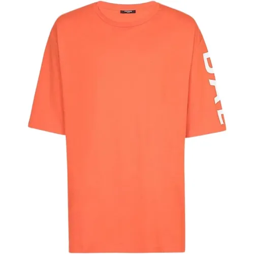 Dunkelorange Oversize Baumwoll T-Shirt , Herren, Größe: XS - Balmain - Modalova