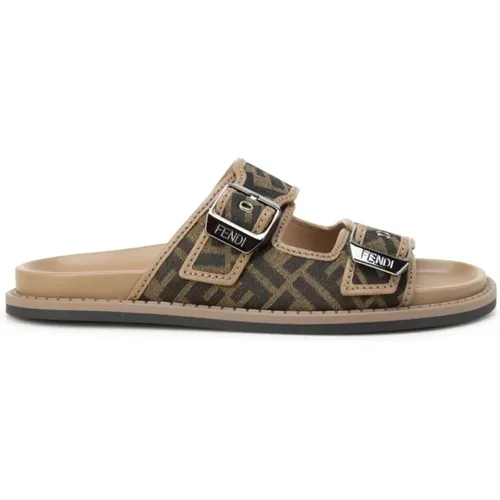 Flat Sandals with FF Jacquard Pattern , male, Sizes: 11 UK, 7 UK, 10 UK, 6 UK, 9 UK, 8 UK, 5 UK - Fendi - Modalova