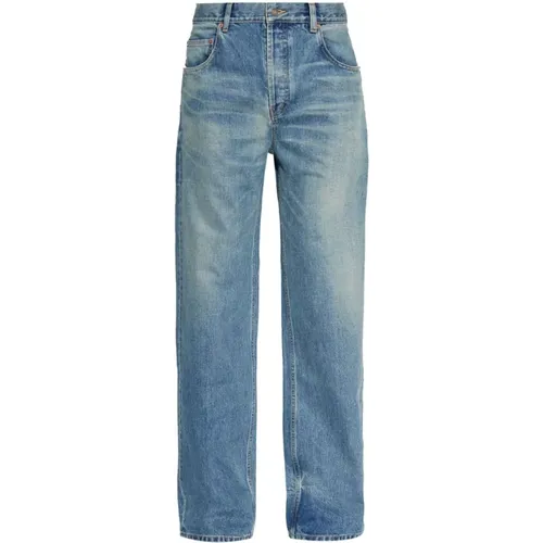 Blaue Gewaschene Denim Straight Leg Jeans , Herren, Größe: W30 - Saint Laurent - Modalova