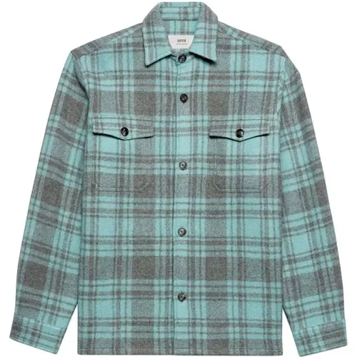 Wool Plaid Shirt Jacket , male, Sizes: M, L - Ami Paris - Modalova