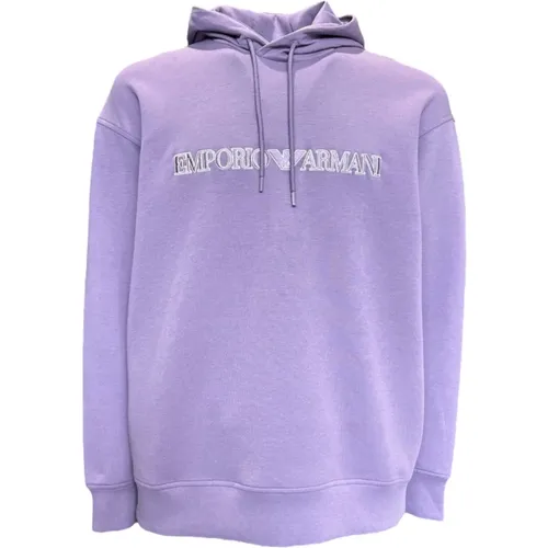 Lila Hoodie mit Logo-Schriftzug , Herren, Größe: L - Emporio Armani - Modalova