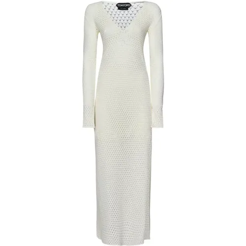 Weiße Kleid mit Tiefem V-Ausschnitt und Seitenschlitz - Tom Ford - Modalova