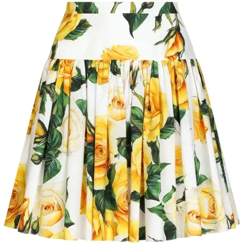 Rose Print Flared Skirt , female, Sizes: XS - Dolce & Gabbana - Modalova